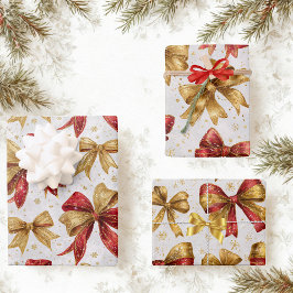 Gold Red Bows Christmas Inpakpapier Vel