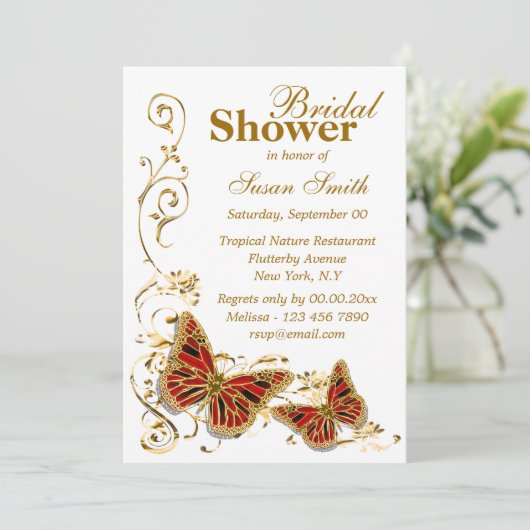 Gold red bruiloft verloving kaart (Staand voorkant)