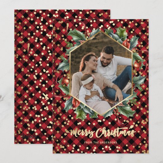 Gold Red Buffalo met kerstkaarten Feestdagenkaart (Voorkant / Achterkant)