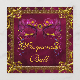 Gold Red Burgundy Maroon Mask Masquerade Ball Kaart