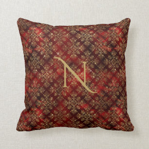 Gold Red Burgundy Monogram Damask Elegant Chic Kussen