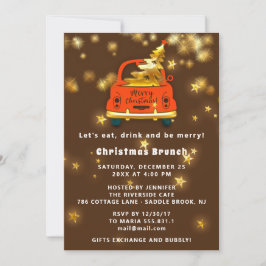 Gold Red Car Merry kerst Brunch Dinner Brown Kaart