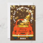 Gold Red Car Merry kerst Brunch Dinner Brown Kaart (Achterkant)