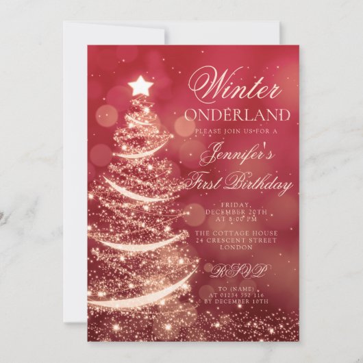 Gold Red Christmas Winter Onederland 1st Birthday Kaart (Voorkant)