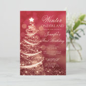 Gold Red Christmas Winter Onederland 1st Birthday Kaart (Staand voorkant)