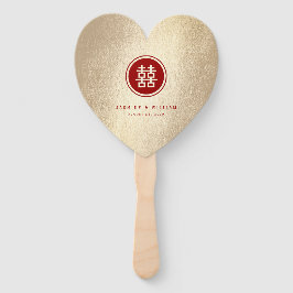 Gold Red Circle Double Happiness Chinese bruiloft Handwaaier