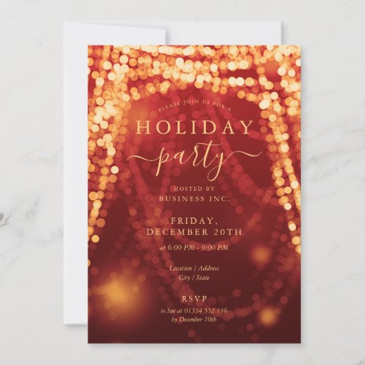 Gold Red Company Holiday Party String Lights Kaart (Voorkant)