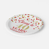 Gold Red Confetti Cheers tot 40 jaar verjaardag Papieren Bordje (Gekanteld)
