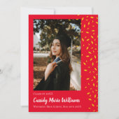 Gold Red Confetti Graduation Announcement Kaart (Voorkant)