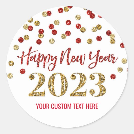 Gold Red Confetti Happy Nieuwjaar 2023 Ronde Sticker (Voorkant)