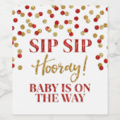 Gold Red Confetti Sip Sip Hooray Wijn Etiket (Enkel label)