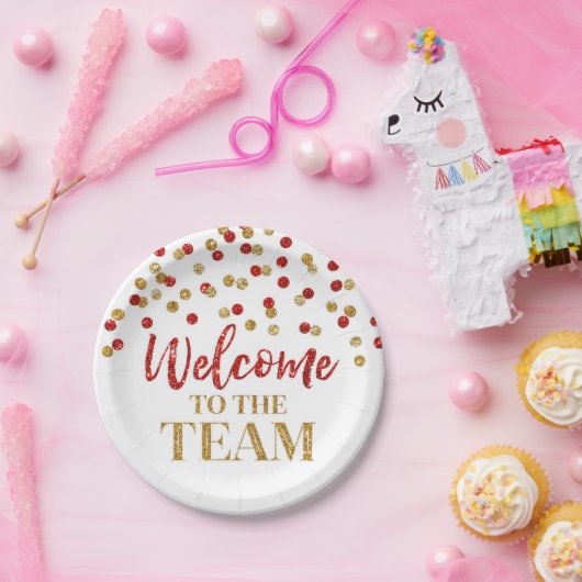 Gold Red Confetti Welkom bij het team Papieren Bordje (Feest)
