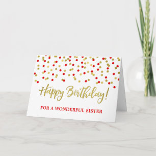 Gold Red Confetti Zister Birthday Card Kaart