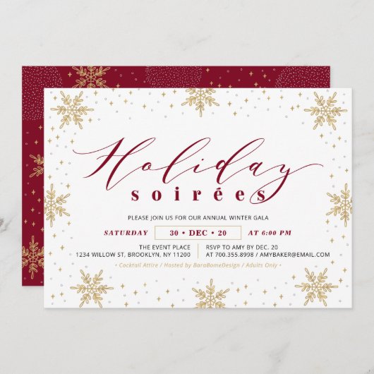 Gold & Red Corporate Holiday Soiree Kaart (Voorkant / Achterkant)
