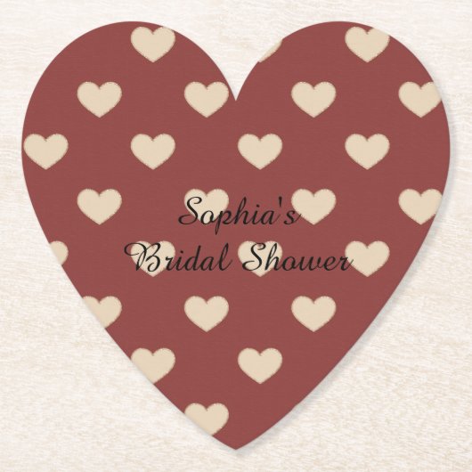 Gold Red Cream Glitter Hearts Bridal Shower Kartonnen Onderzetters (Voorkant)