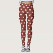 Gold Red Cream Glitter Hearts Valentine's Day Leggings (Voorkant)