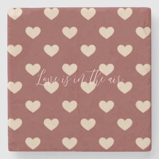 Gold Red Cream Glitter Hearts Valentine's Day Stenen Onderzetter (Voorkant)