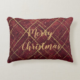 Gold Red Cross Pattern, Gold Merry Christmas Accent Kussen