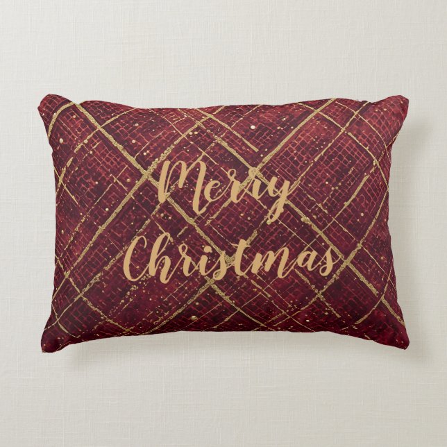 Gold Red Cross Pattern, Gold Merry Christmas Accent Kussen (Voorkant)
