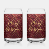 Gold Red Cross Pattern, Gold Merry Christmas , Blikvorm Glas (Achterkant)