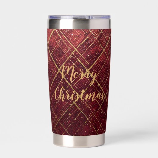 Gold Red Cross Pattern, Gold Merry Christmas , Geïsoleerde Drinkbeker (Voorkant)