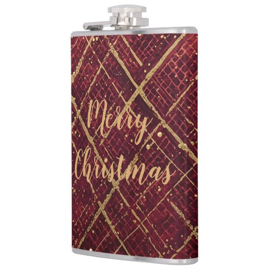 Gold Red Cross Pattern, Gold Merry Christmas Heupfles (Links)