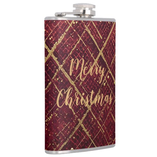 Gold Red Cross Pattern, Gold Merry Christmas Heupfles (Rechts)