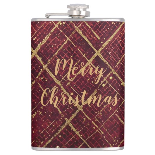 Gold Red Cross Pattern, Gold Merry Christmas Heupfles (Voorkant)