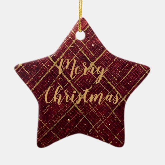 Gold Red Cross Pattern, Gold Merry Christmas , Keramisch Ornament (Voorkant)