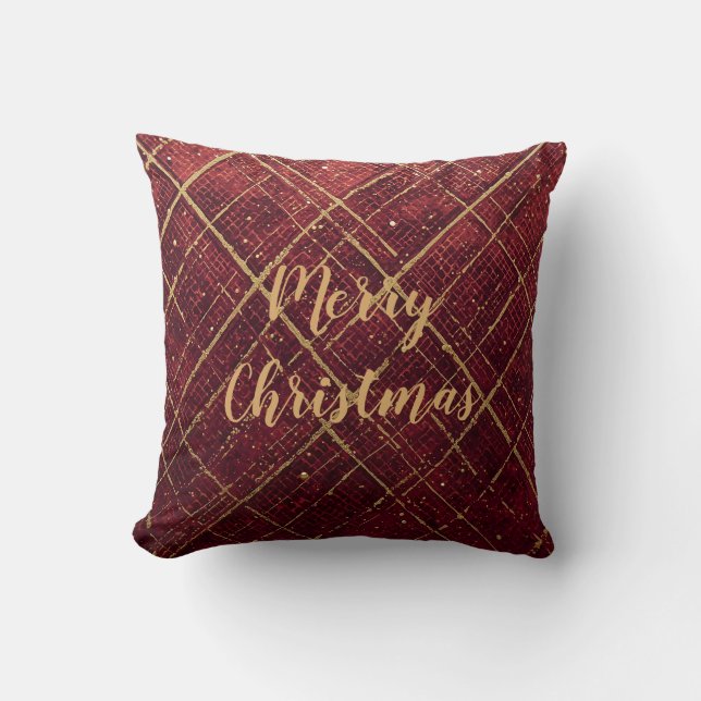 Gold Red Cross Pattern, Gold Merry Christmas Kussen (Voorkant)