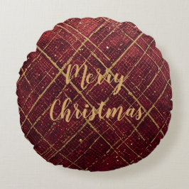 Gold Red Cross Pattern, Gold Merry Christmas Rond Kussen