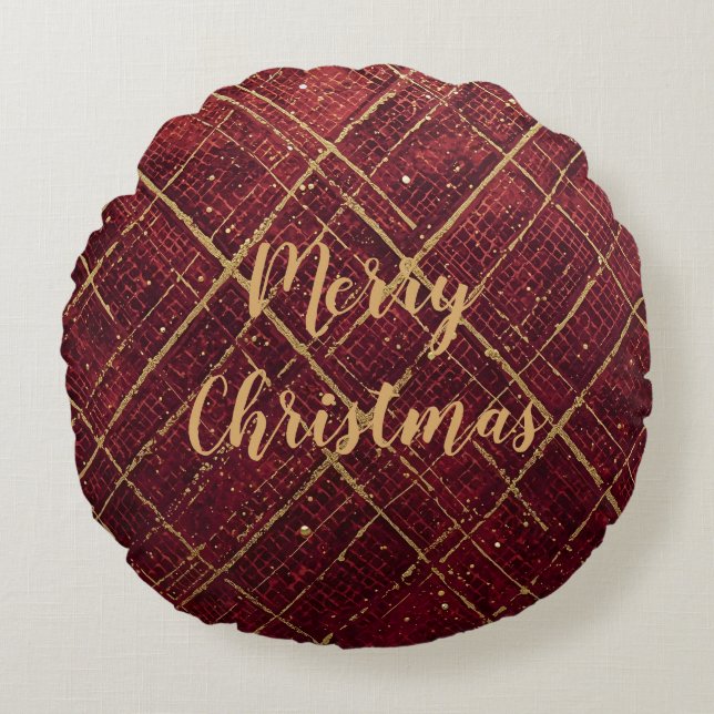 Gold Red Cross Pattern, Gold Merry Christmas Rond Kussen (Voorkant)