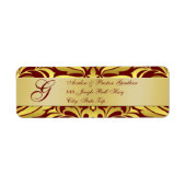 Gold & Red Damask Kerst Adresetiketten Etiket (Voorkant)