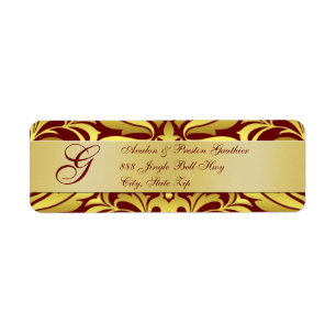 Gold & Red Damask Kerst Adresetiketten Etiket