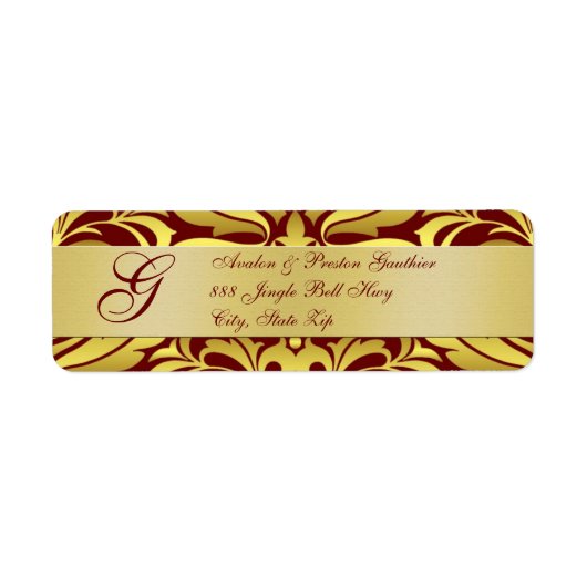 Gold & Red Damask Kerst Adresetiketten Etiket (Voorkant)