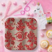 Gold Red Damask Papieren Bordje (Feest)