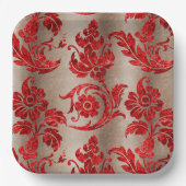 Gold Red Damask Papieren Bordje (Voorkant)