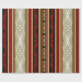 Gold, Red Damask Victoriaans stripe Wrapping Paper Cadeaupapier (Vlak)
