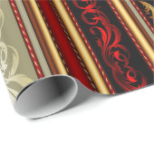 Gold, Red Damask Victoriaans stripe Wrapping Paper Cadeaupapier (Rol Hoek)
