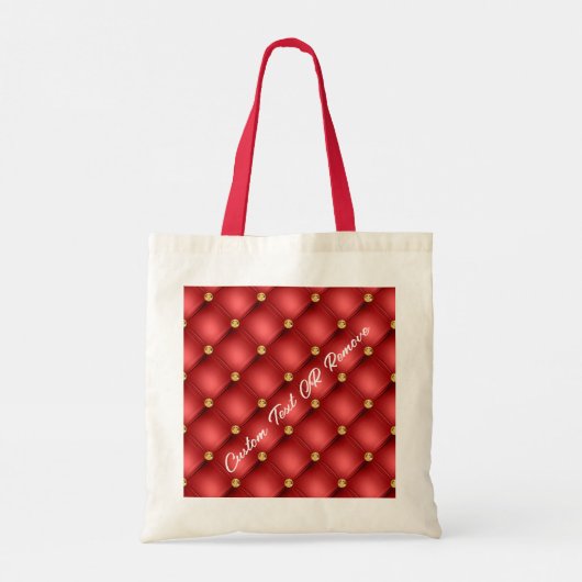 Gold Red Diamond Tufted Leather Custom Text Name Tote Bag (Achterkant)