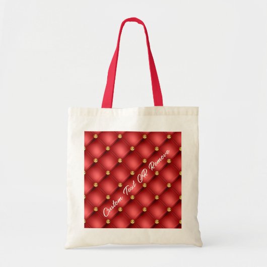 Gold Red Diamond Tufted Leather Custom Text Name Tote Bag (Voorkant)