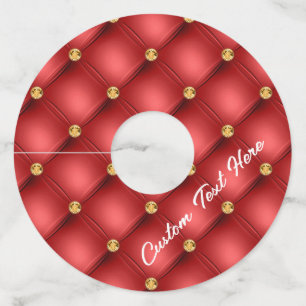 Gold Red Diamond Tufted Leather Custom Text Name Wijnglaslabel