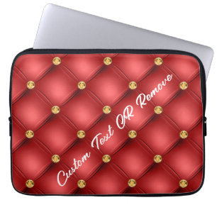 Gold Red Diamond Tufted Leather Jouw tekst Name Laptop Sleeve