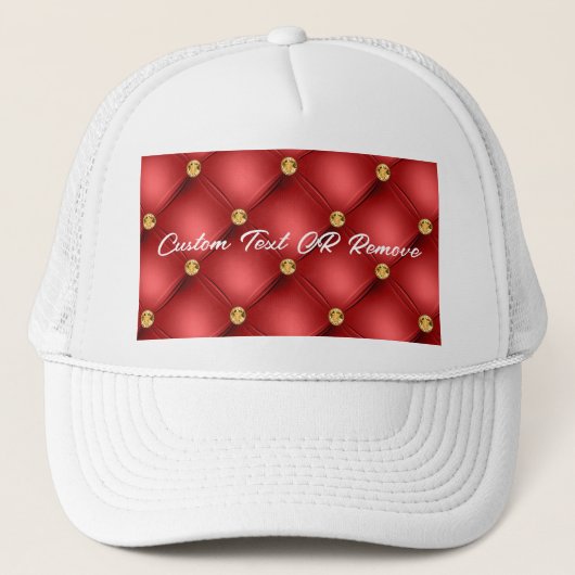 Gold Red Diamond Tufted Leather Jouw tekst Name Trucker Pet (Voorkant)