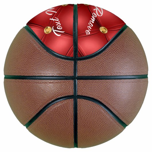 Gold Red Diamond Tufted Leather Text Basketball Basketbal (Rechts)