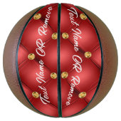 Gold Red Diamond Tufted Leather Text Basketball Basketbal (Verticaal)
