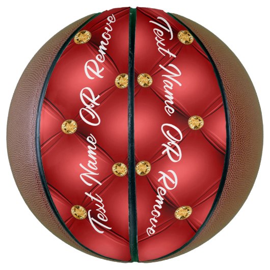 Gold Red Diamond Tufted Leather Text Basketball Basketbal (Verticaal)