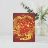 Gold Red Dragon Phoenix Chinese Weddenschap Favor Briefkaart (Staand voorkant)