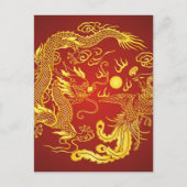 Gold Red Dragon Phoenix Chinese Weddenschap Favor Briefkaart (Voorkant)