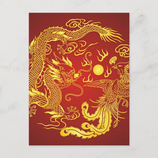 Gold Red Dragon Phoenix Chinese Weddenschap Favor Briefkaart (Voorkant)